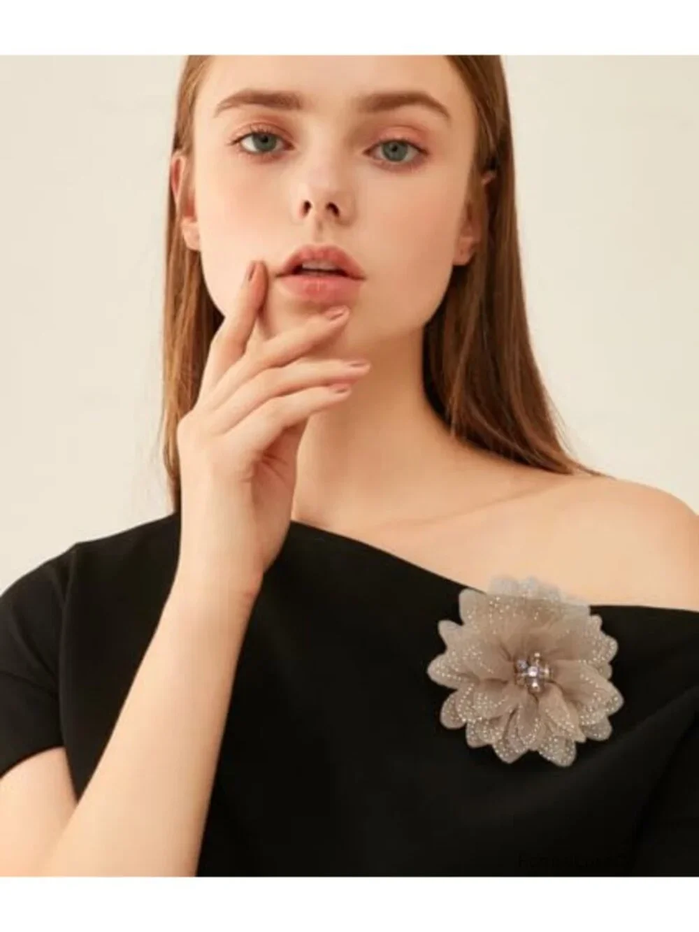 Elegant Organza Floral Brooch Pin with Rhinestones Large Statement Brooch for